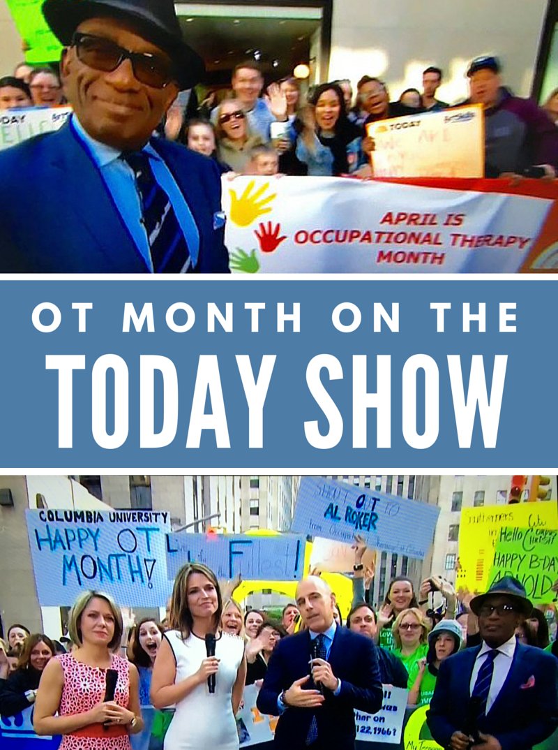AOTAInc's tweet photo. Today’s #OTPhoto letter is “V.” OT students increased #OTMonth’s “visibility” with their signs on the @TODAYshow! https://t.co/3FDR89Awqm