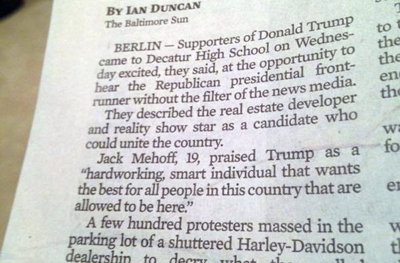 JustinWolfers's tweet photo. By the power vested in me by Trump supporter Mr. J. Mehoff, 19, of Maryland, I hereby declare it beer o'clock. https://t.co/g6gMsMXl3j