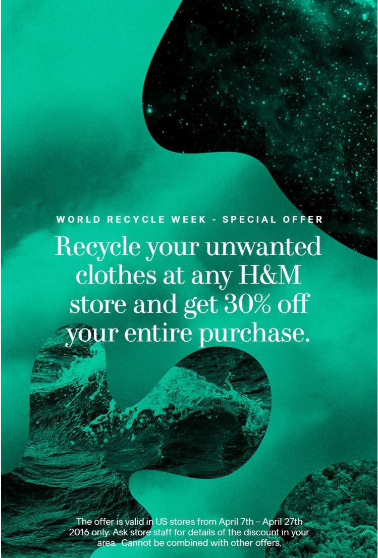 Did you know you can recycle your clothes at HM and get 30% off your purchase? 🌎