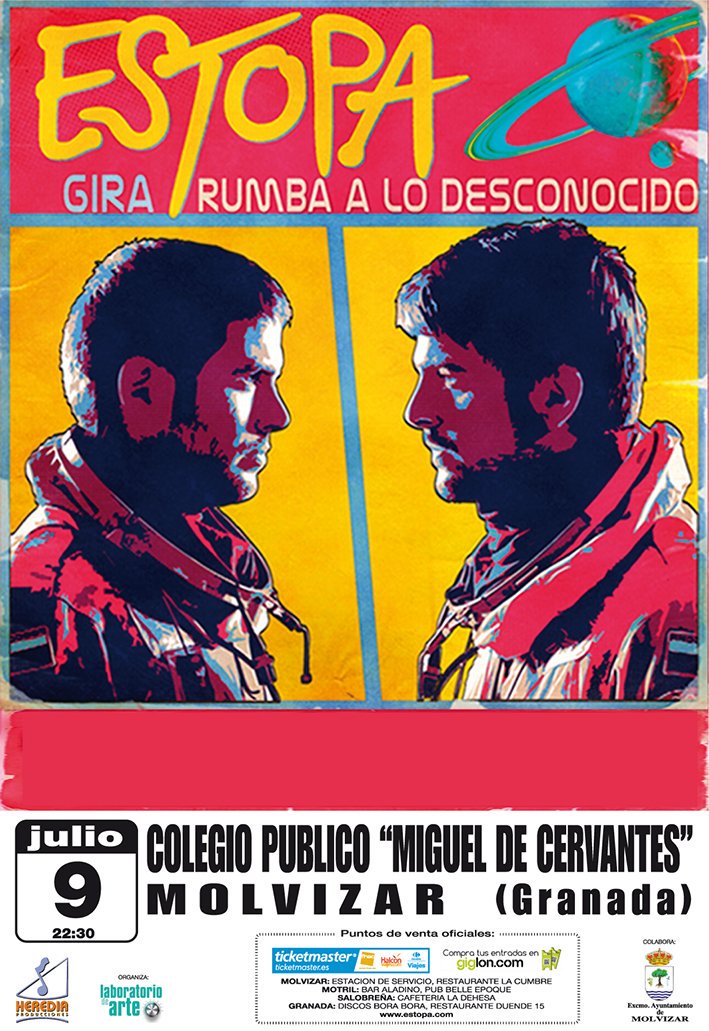 No te puedes perder <a href="/estopaoficial/">Estopa</a> en <a href="/molvizargranada/">Molvízar</a> 
<a href="/LaMegaGR/">La Mega FM Granada</a> <a href="/LAGUIAGOGRANADA/">LAGUIAGOGRANADA</a> <a href="/GuiaGoMalaga/">Guía GO! Málaga</a> <a href="/EntradasGO/">Entradas GO!</a>