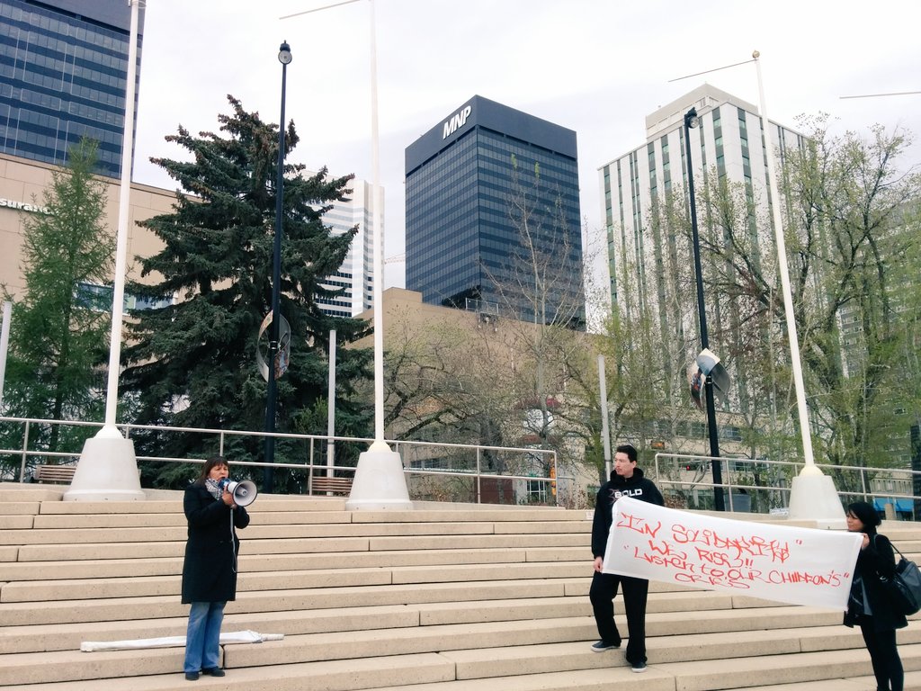 CJEdmonton's tweet photo. "Our children matter. Our elders matter. We matter and we can't accept band-aid solutions" #groundzeroinac #yeg https://t.co/zZTslywOpi