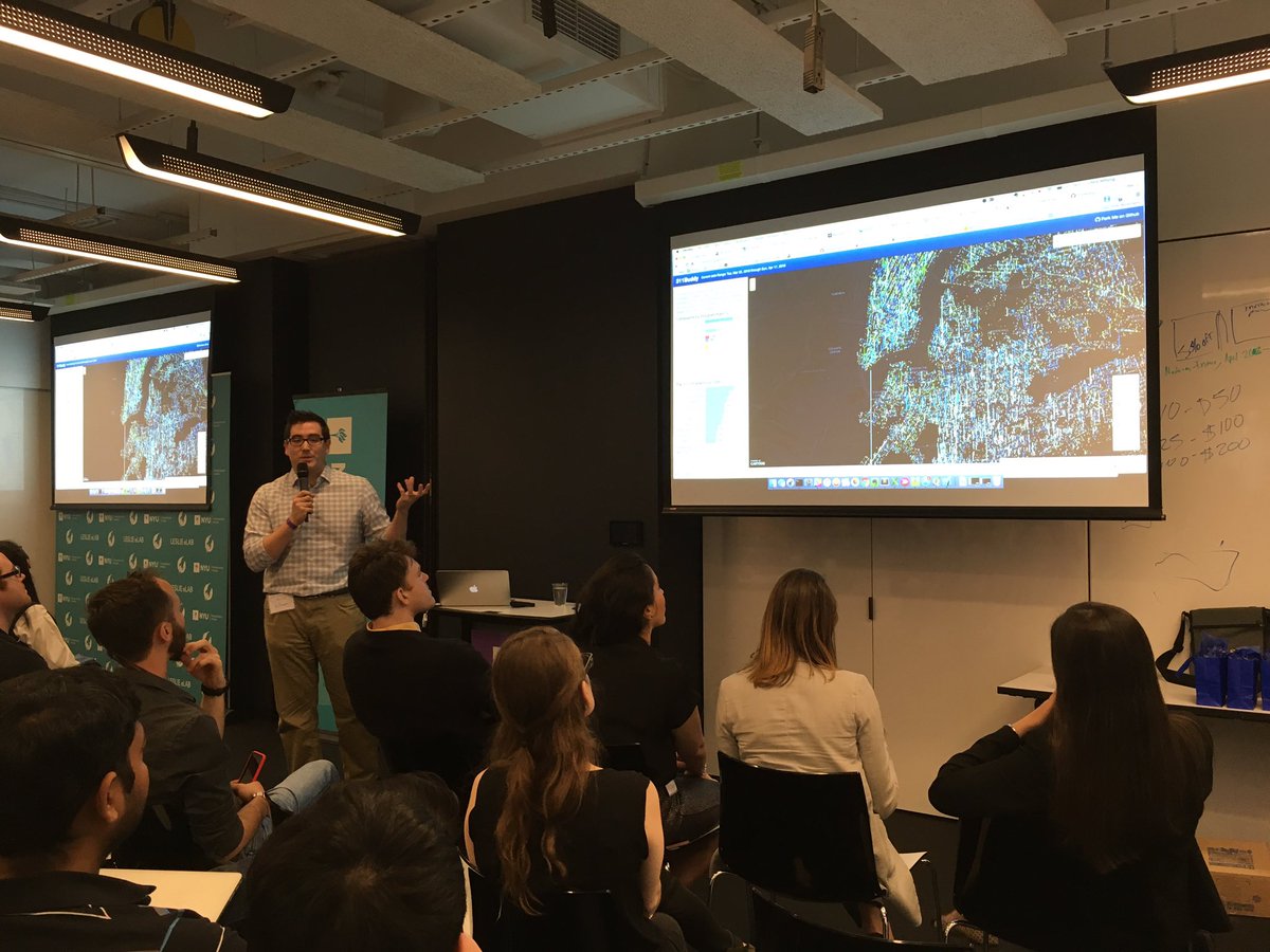 NYUwagnertech's tweet photo. "The devils in the data!" @chris_whong @NYUWagner #techmeetup shows his beautiful #opendata viz built off @cartoDB https://t.co/kkWAtJQ5eq