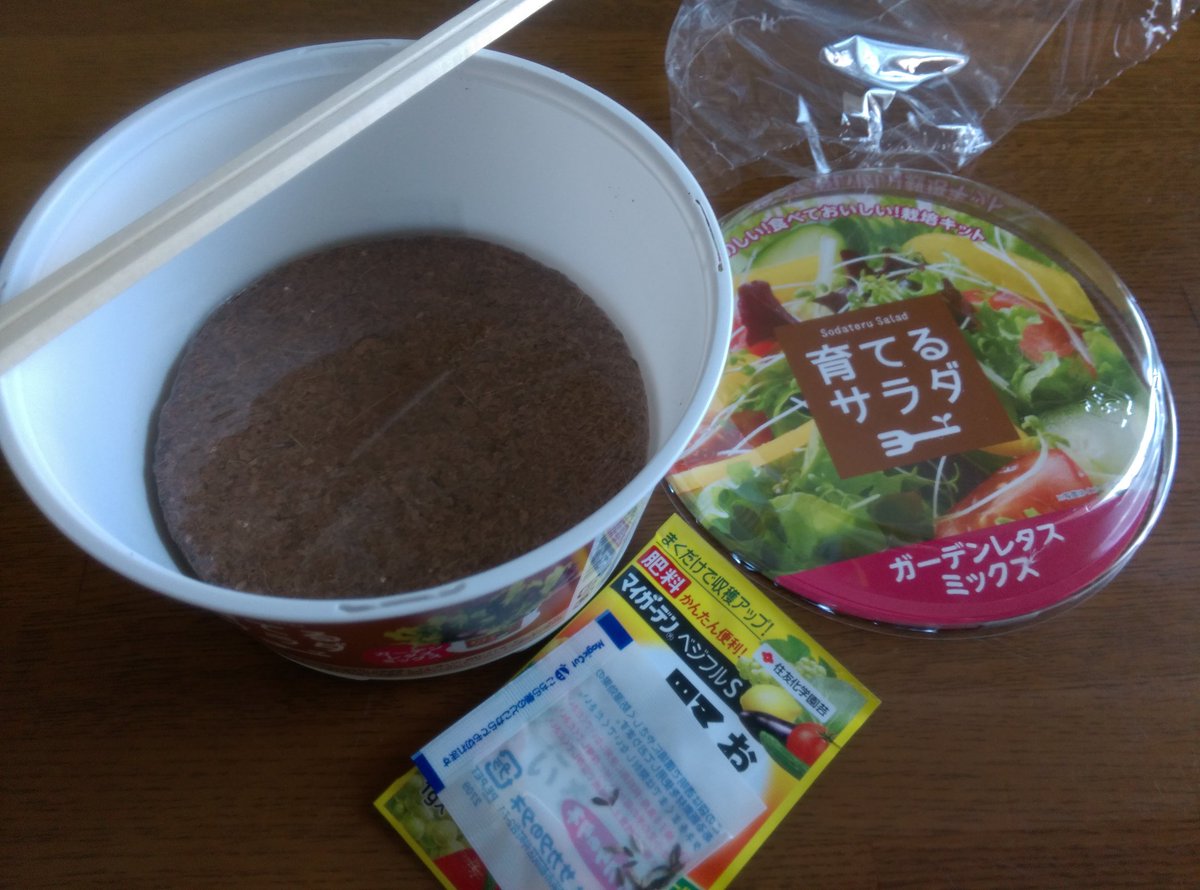 ファミマでサラダ買ったんだけど、開けてみたら栽培セットじゃん。食べれるまでに何日かかるんだよ。普通にサラダのコーナーに置いてあったし、箸までつけてくれたから店員も分かってないだろこれ