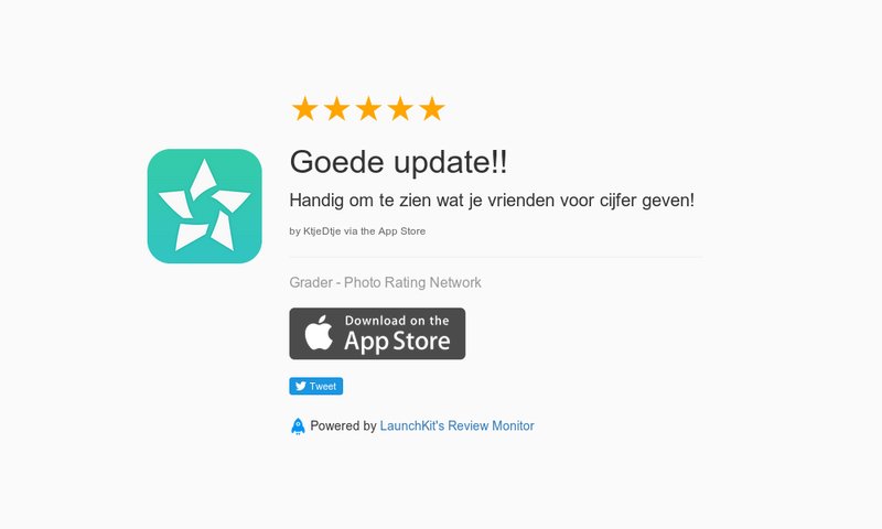 GoGrader's tweet image. 5 Star Review: "Goede update!!: Handig om te zien wat je vrienden voor cijfer geven!" launchkit.io/reviews/xaU8tN…