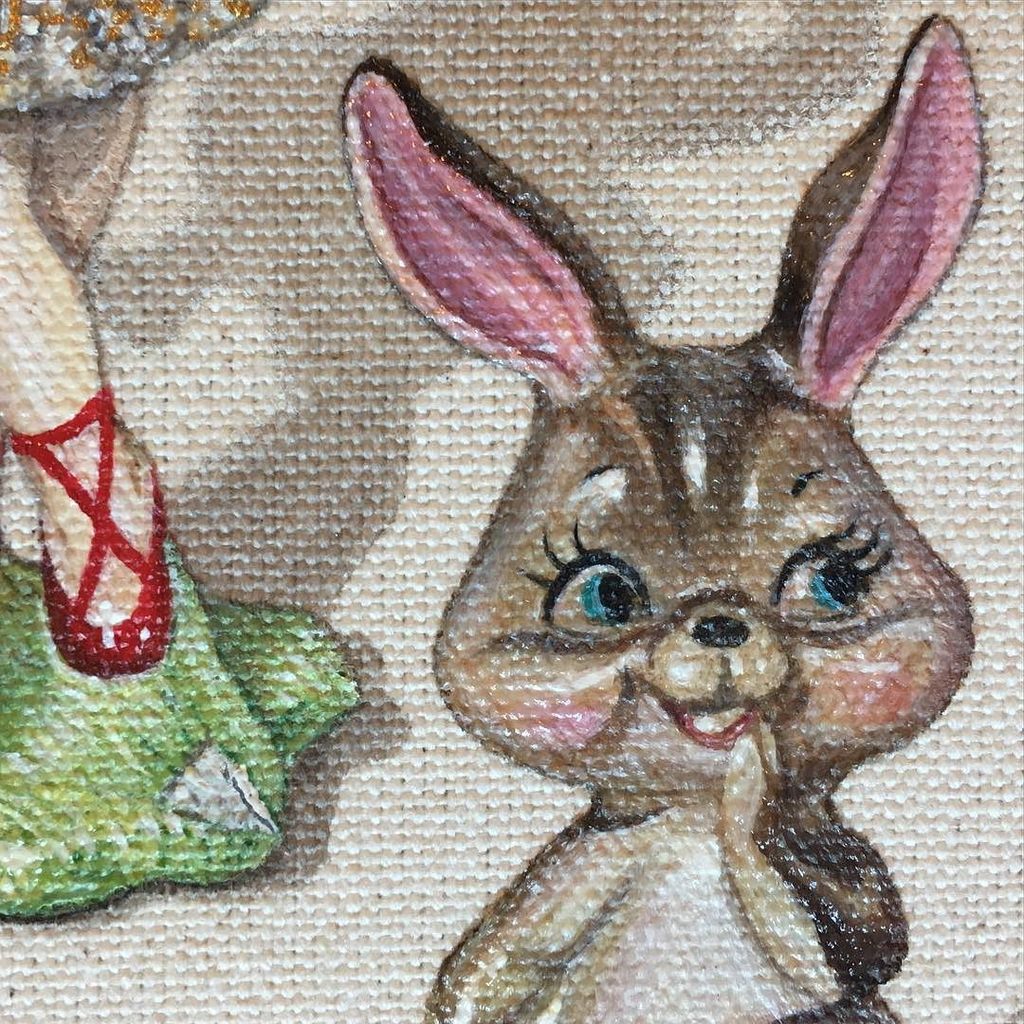 #closeup #detail of #RawRibbon No.4 #stilllife #painting #bunnyfigurine #rabbit #contemporaryart #contemporaryreali…