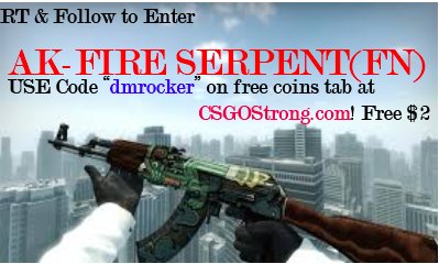 CSGOSkins4FREE's tweet image. Giveaway!  Go to CSGOStrong.com, sign in, go to &quot;Free coins&quot; tab, use code &quot;dmrocker&quot; to get $2 in betting!