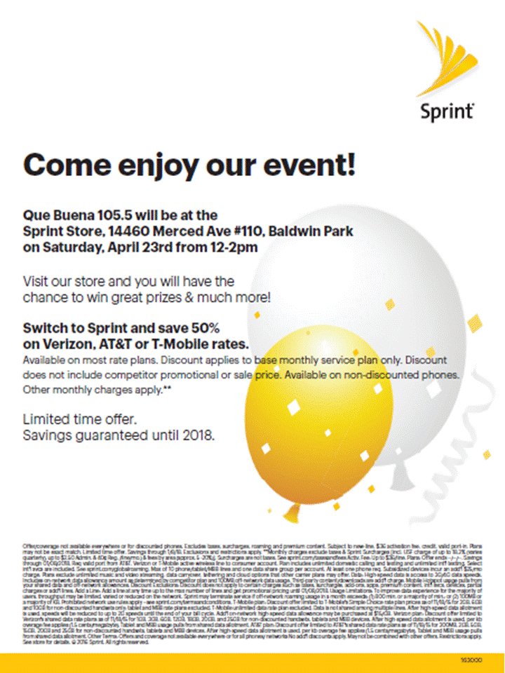 Sprint4SoCal's tweet photo. Join the #SprintFun tomorrow 12-2p at #Sprint Store 14460 Merced Ave Baldwin Park w/@QueBuenaLA @Sprint_West @blee01 https://t.co/xm4lAI8Ytr
