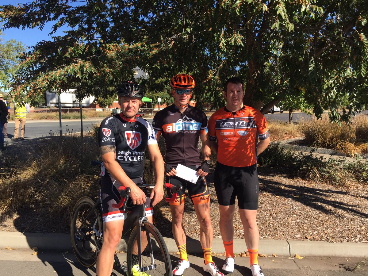 MelbCycleLeague's tweet photo. Men's B Grade:
1. @100MileMan 
2. Mike Furness
3. Daniel Hooper 

Euroa Crit. Now up; Women's A and B https://t.co/m6oWWKkd8C
