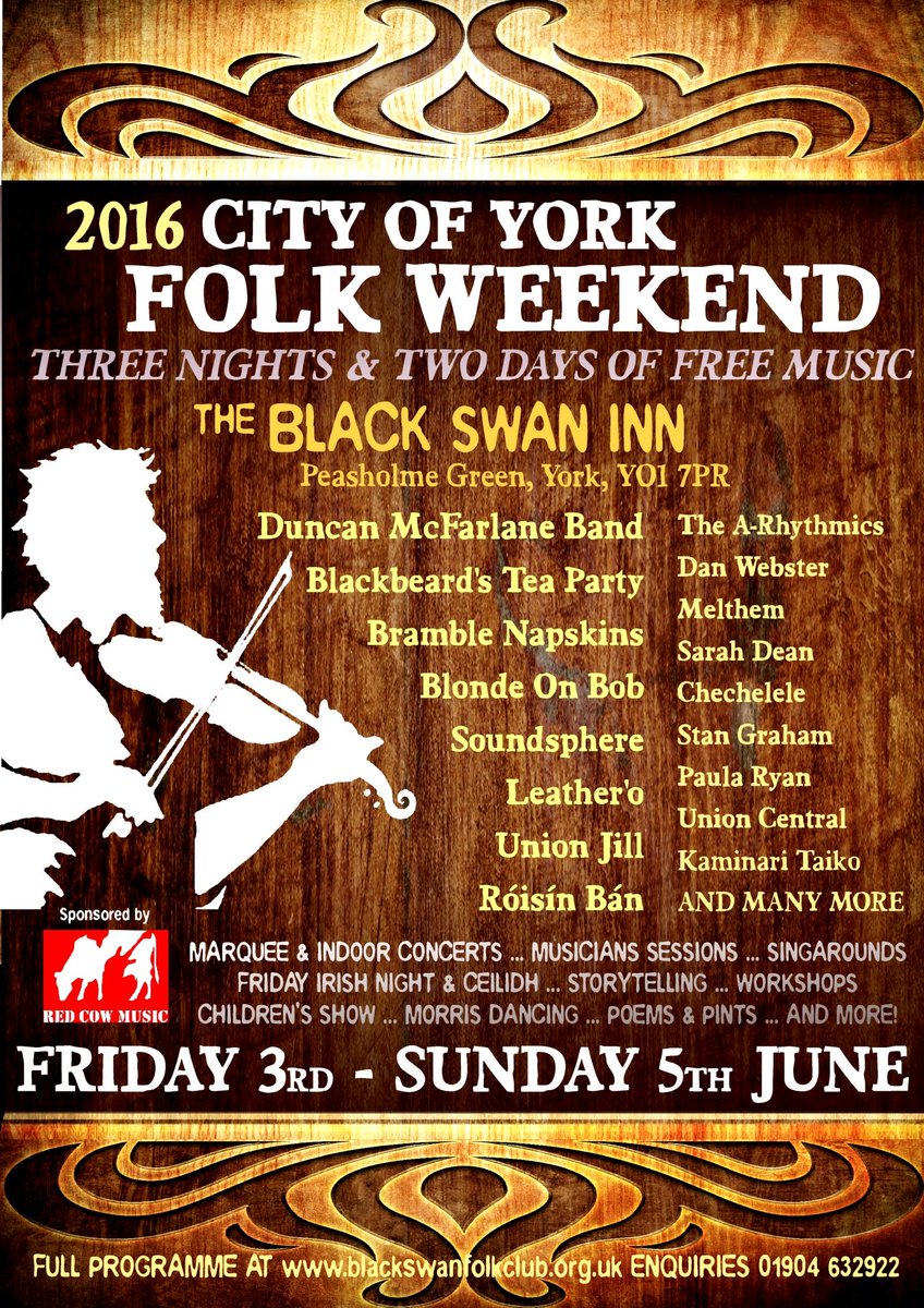 The biggest #Folk event of the year in #York - the <a href="/blackswanfolkie/">black swan folk club</a> Folk Weekend! 3rd-5th June. Be there!!