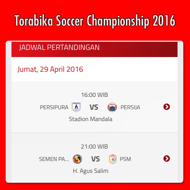 Laga Perdana Torabika Soccer Championship 2016 ( TSC 2016 )
Disiarkan oleh <a href="/SCTV_/">SCTV</a> dan @IndosiarID #TorabikaSC2016
