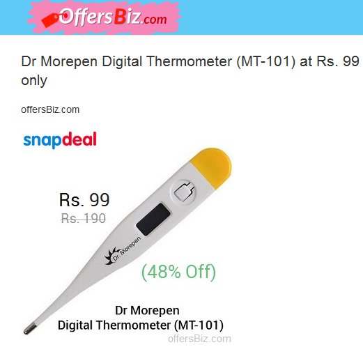 offersbiz's tweet photo. https://t.co/6VwAe9Wlsz

        Dr Morepen Digital Thermometer (MT-101) at Rs. 99 only https://t.co/ArG33fBAo3