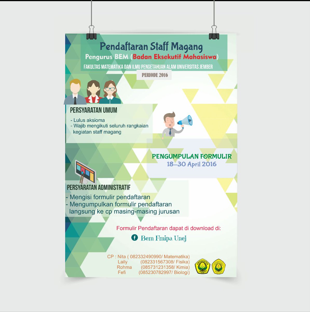 staff magang BEM Fmipa Unej, yuk daftarkan diri anda😁