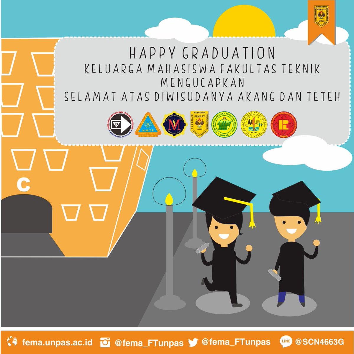 Pagiii teknik !
Federasi Mahasiswa FT UNPAS mengucapkan 
Selamat wisuda akang teteh Keluarga Mahasiswa FT-UNPAS!!