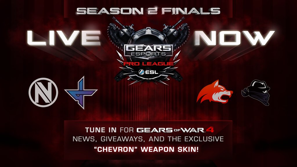 LIVE NOW! The @eSportsGears ESL Season 2 Finals are live from #PAXEAST2016 on twitch.tv/GearsofWar RT!