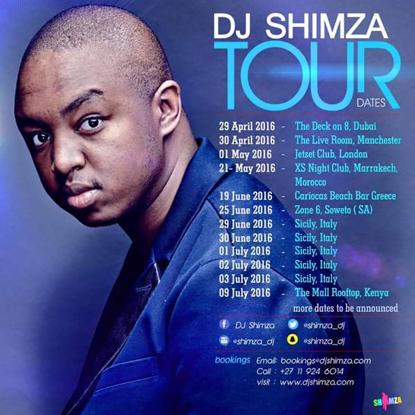 20v20media's tweet photo. @Shimza_dj • #WORLDTOUR • Kicks off in #Dubai 29th April'16 &amp; Ends in #Kenya 9th July'16 • @WeLoveDjShimza • https://t.co/HLPu1XG3Pr