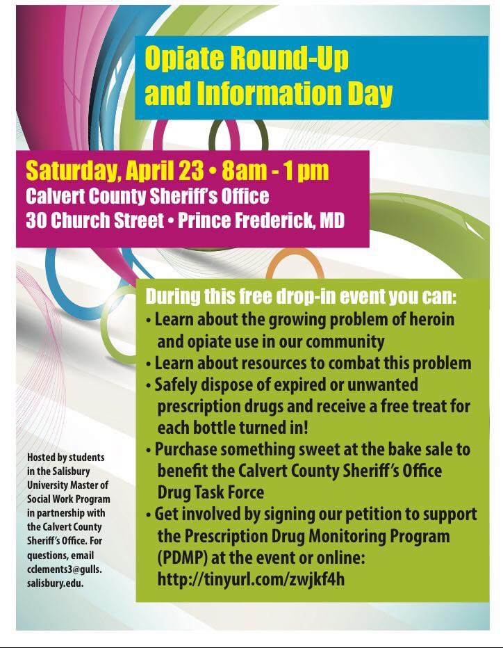 ecavin92's tweet photo. Come out and see us today and learn more about the heroin and opiate problem in southern Maryland. #SUSocialWork https://t.co/JQV3iPalz8