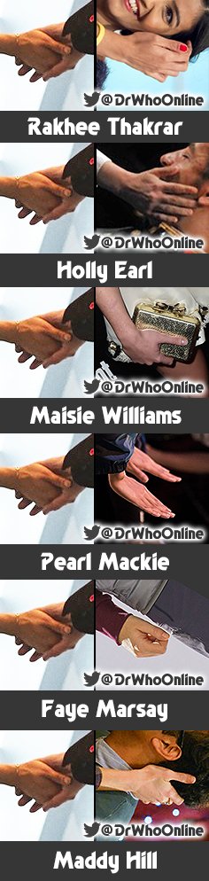 DrWhoOnline's tweet photo. Here's the updated montage with Maddy Hill added! #DoctorWho #NewCompanion #HandComparison - https://t.co/4EABDTzXXh https://t.co/NTeiDQtHZP