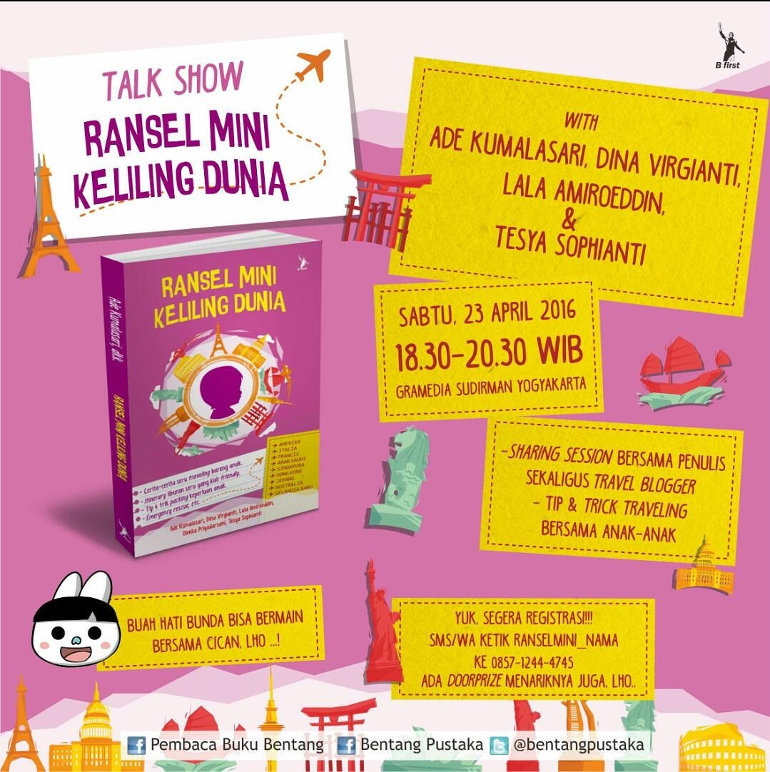 bentangpustaka's tweet photo. Jangan lupa tweeps! #RanselMini @TravelingPrecil @adekumala https://t.co/QtZeEb5PCa