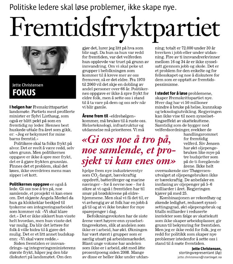 Om frykt og politikk