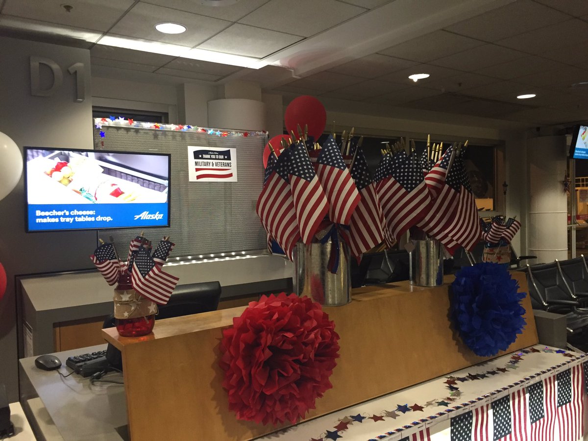 AlaskaAir's tweet photo. RT @robinsonchris: 57 US Veterans traveling SEA-BWI - Great Tribute at Boarding Gate @AlaskaAir #alaskabeyond https://t.co/q2WkCJFJaF