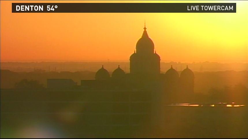 #iamup Wow check out this sunrise over Denton! Send in your sunrise pictures this morning.  #wfaaweather