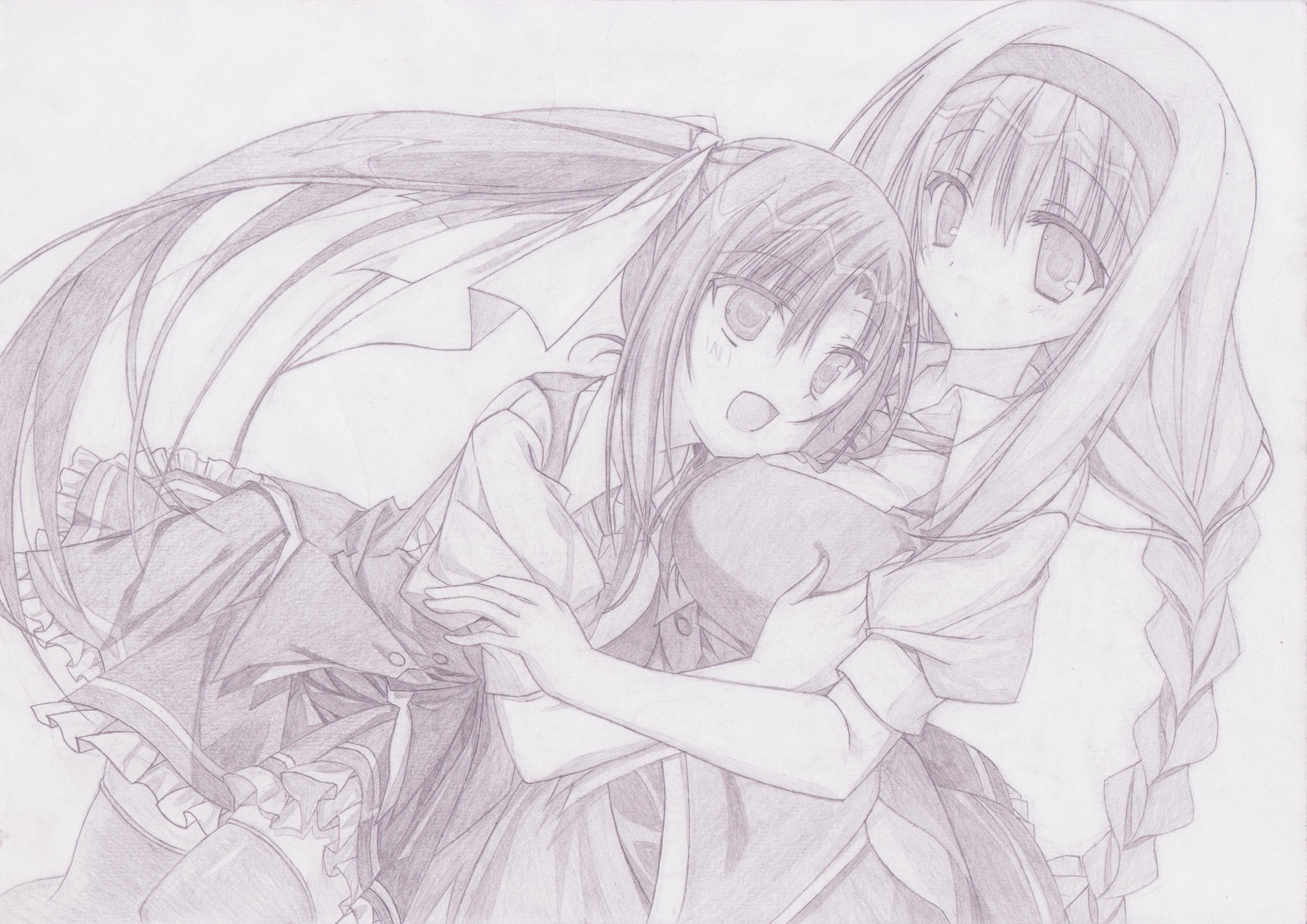 シリト サクラノ詩 櫻の森の上を舞う 章のcgより オリジナル補完あり 氷川 里奈と川内野 優美 シャープペンシルだからこそ表現できることもあると思い 描きました サクラノ詩