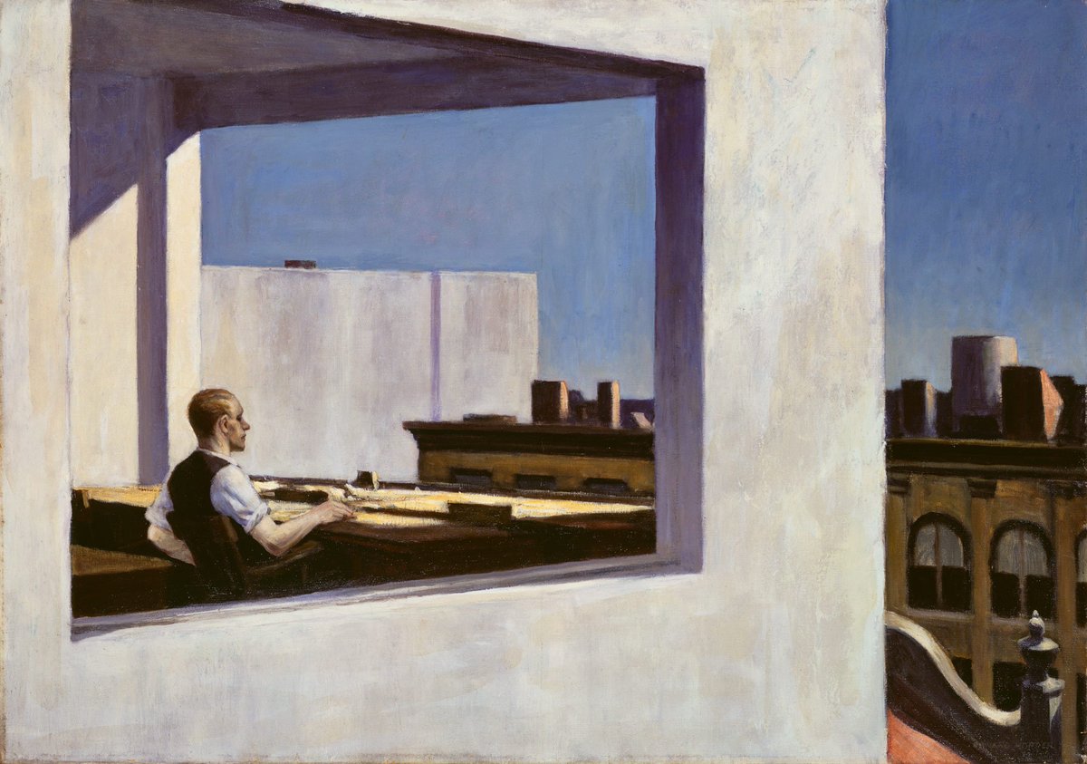 todayisartday's tweet image. A room with a view or a man trapped in his office? &apos;Office in a Small City&apos; by #EdwardHopper. #WindowWeek