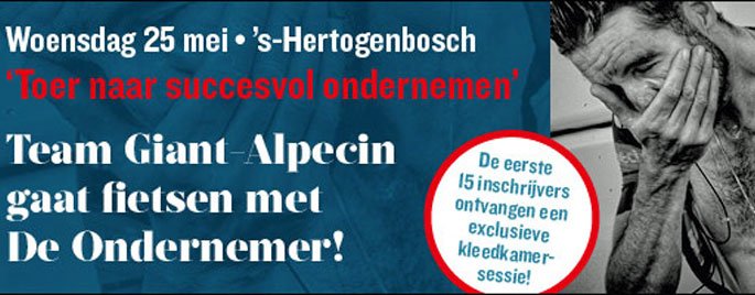 Altijd al eens willen #fietsen als een #prof dat kan 25 mei met .@GiantAlpecin deondernemer.nl/calendars/item… .<a href="/RoyCurvers/">Roy Curvers</a>