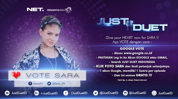 mdtvindonesia's tweet photo. RETWEET &amp; VOTE untuk km yg suka dengan penampilan @Sara_JDI

Caranya bisa lihat pada pic berikut! #JustDuetLive https://t.co/SE2CgDORr2