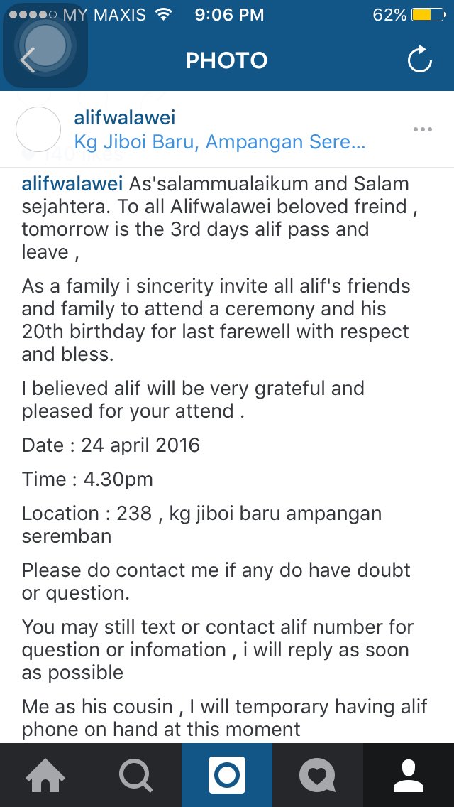 Alifwalawei's tweet photo. To all arwah Alifwalawei friends. I post this on behalf of his family. Al-Fatihah. https://t.co/tMLFPt4P2U