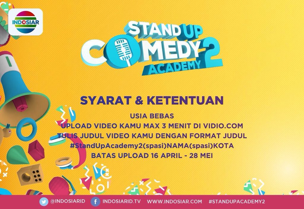 Upload video stand up paling grrr kamu ke <a href="/vidiodotcom/">Vidiodotcom</a> utk ikutan audisi online #StandUpAcademy2, max 3 menit ya.