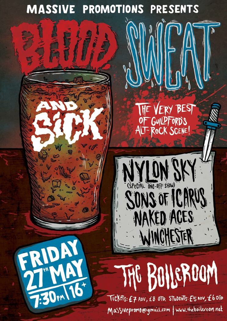 Our debut gig!Nylon Sky, <a href="/SonsOfIcarus/">Sons Of Icarus</a> <a href="/NakedAces/">Naked Aces</a> and Winchester at <a href="/BOILEROOM/">The BOILEROOM</a>, #guildford! #riffs #sick #livemusic