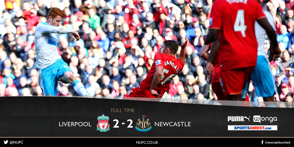 NUFC's tweet photo. FULL TIME Liverpool 2-2 Newcastle United #NUFC https://t.co/6bs7a6uwEM