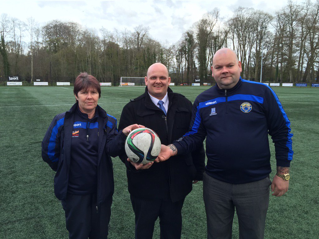 Ian Mcrea. Hands over match ball to Moyola park v sport &amp; leisure  match finished one all