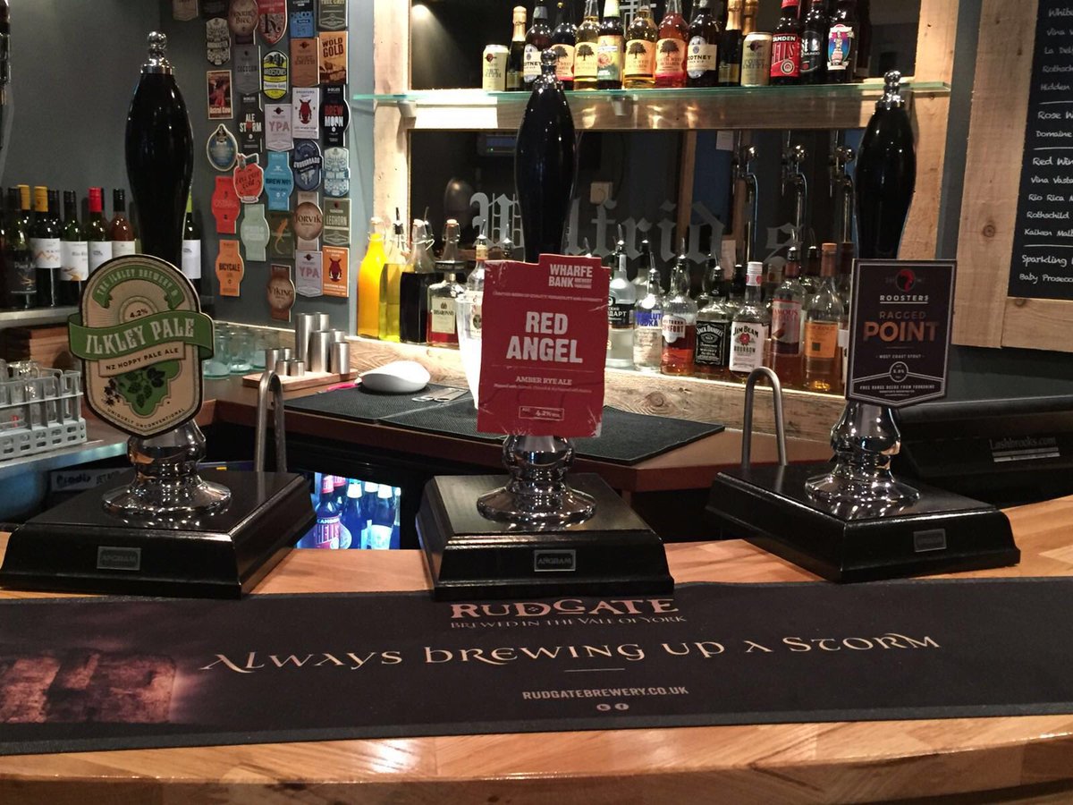 wilfridsripon's tweet photo. On the bar @Ilkleybrewery Pale Ale, @RoostersBrewCo Ragged Point, @wharfebank Red Angel #pint #beeroclock #yorkshire https://t.co/SekNtNBP3a
