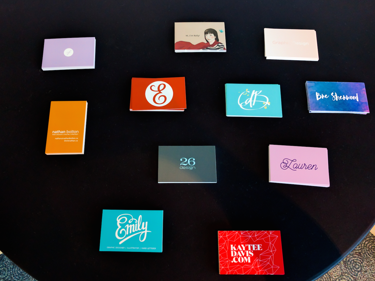 VIUGraphicDesgn's tweet photo. Personal business cards designed by VIU's Graphic Design graduating class of 2016. #viu #designhere https://t.co/DYr3Kv0W73