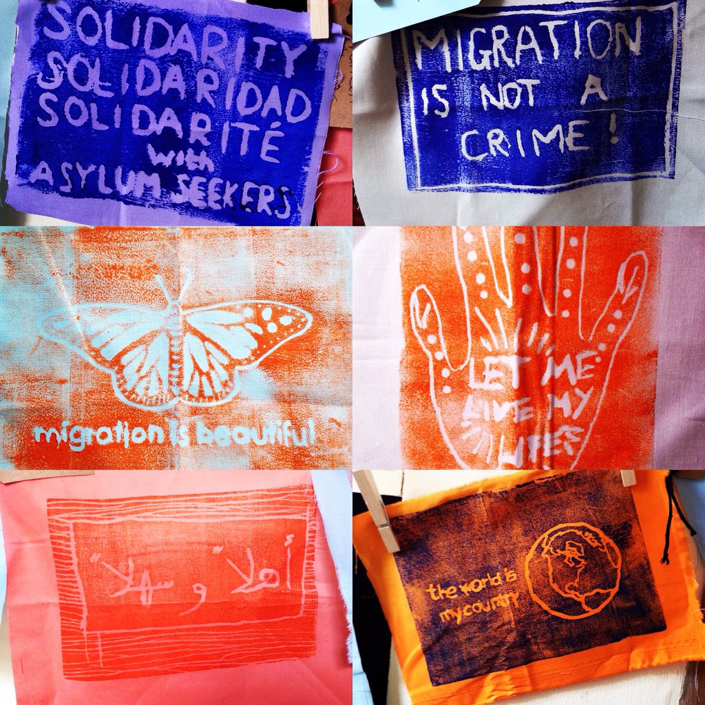lornakgledhill's tweet image. A little selection of #welcome prints from our @LeedsSummat workshop today! #refugeeswelcomehere