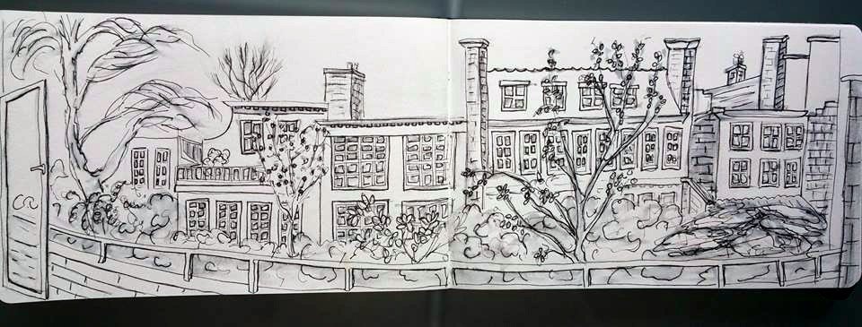 USkDenHaag's tweet photo. A backyard in Den Haag, sketched by erinbtaylor_ @urbansketchNL @urbansketchers #urbansketching https://t.co/y2bownOoN0