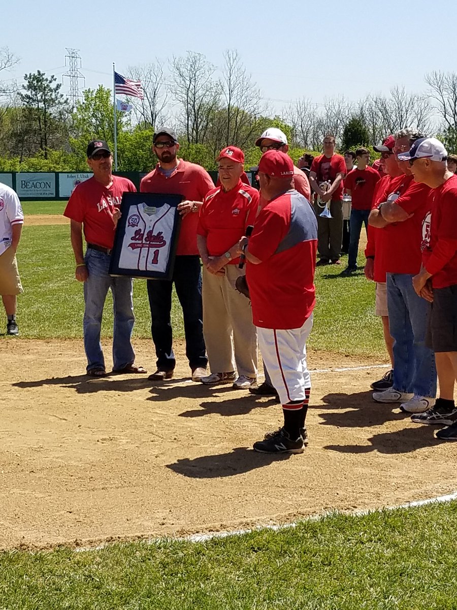 RRF_4's tweet photo. Celebrating 50 years of LaSalle baseball. Presenting George Ranz with a commemorative LaSalle Jersey. #Tradition https://t.co/cV0SUKyOtM