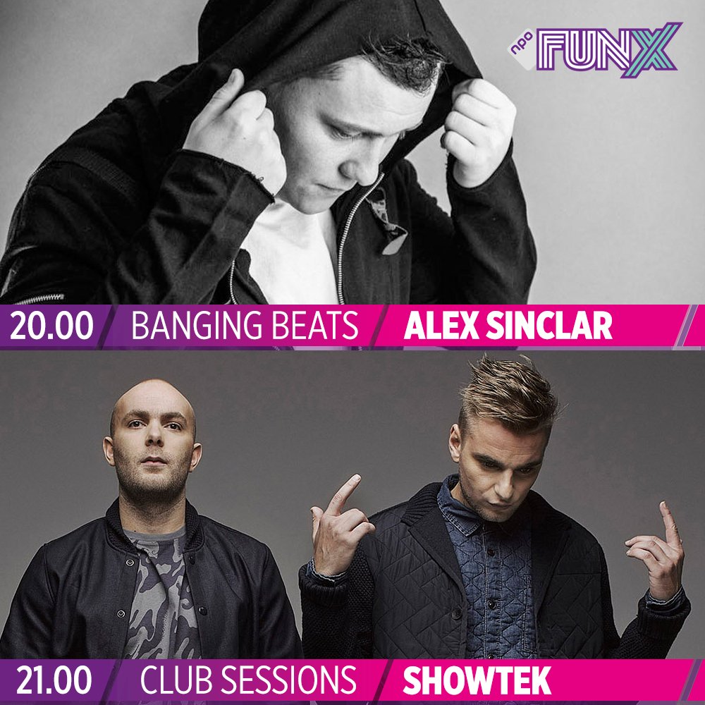 Het is weer tijd voor een feestje! Tune in voor de tracks van @djalexsinclar en <a href="/SHOWTEK/">Showtek</a> #funx #weekend #dance