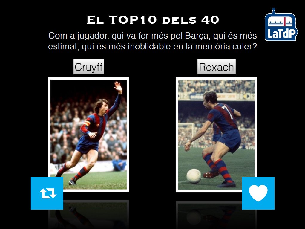 LaTdT's tweet photo. El TOP 10 dels 40 de @mariusserra 
Avui, la 6a final!
RT - Cruyff
FAV - Rexach https://t.co/RHdPFwYsUe