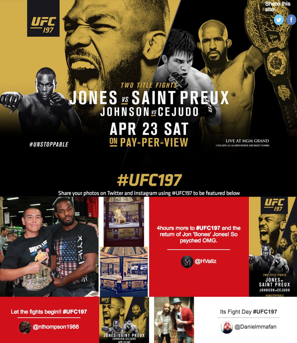 ufc's tweet image. Keep your #UFC197 tweets,pics,&amp;amp; Instagrams coming!Look for your posts on the UFC Social Hub! 197.ufc.com