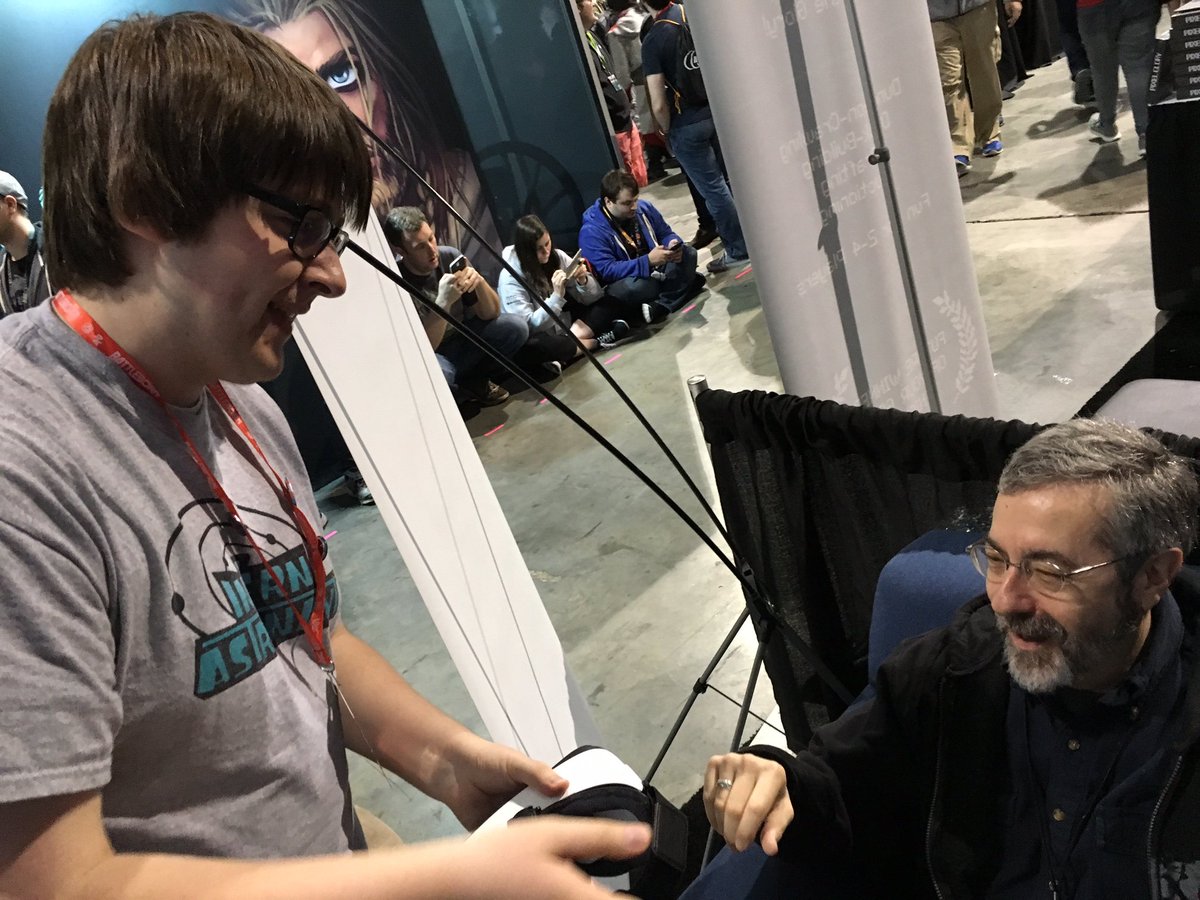 InternAstronaut's tweet photo. Notable Astronaut @Warren_Spector took our spaceship for a spin in the @mass_digi  booth at #PAXEast https://t.co/Uc6p5LsSEM