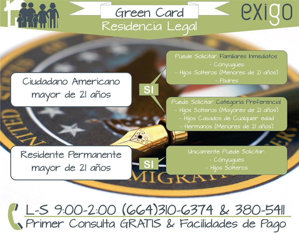 Quienes Califican para la Residencia Legal a Través de Familia en Estados Unidos???
(664) 310-6374