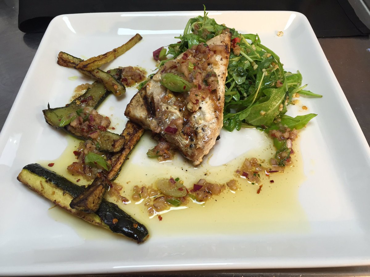 TheWaterfrontB's tweet photo. Chargrilled Swordfish, Bulgar Wheat Salad, Chilli Courgettes with a Chilli  and Ginger dressing #tonightsspecial https://t.co/PND4sDBEwW