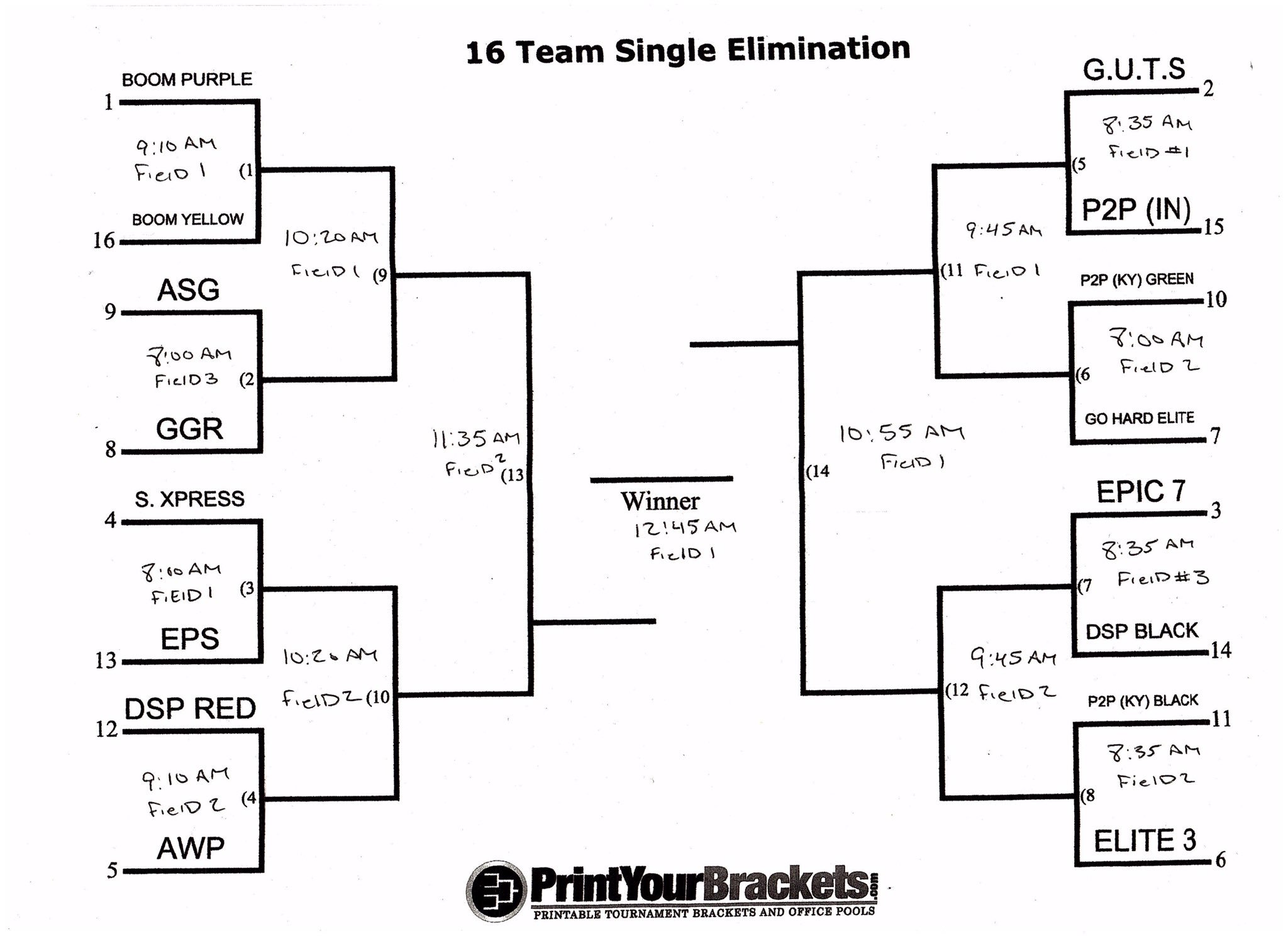 Team Single Elimination Bracket