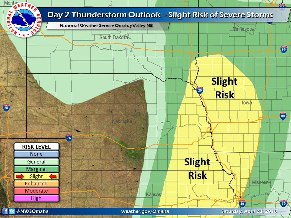 NWSOmaha's tweet image. Heads up for a slight risk of severe storms across the region Sunday afternoon and evening.