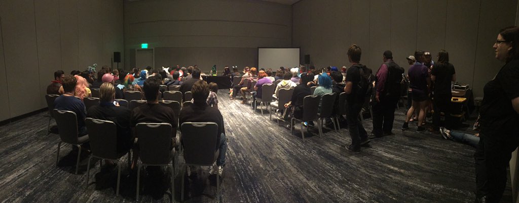 yaykibby's tweet photo. Watching @strumpetchan teach them yung and thirsty how to flirt. #babscon2016 https://t.co/4Z1Z0yBsyW
