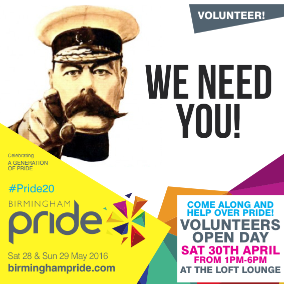 WE NEED YOU!

Come along to our VOLUNTEERS OPEN DAY on Sat 30 April and see how you can help <a href="/BirminghamPride/">Birmingham Pride</a> 👍