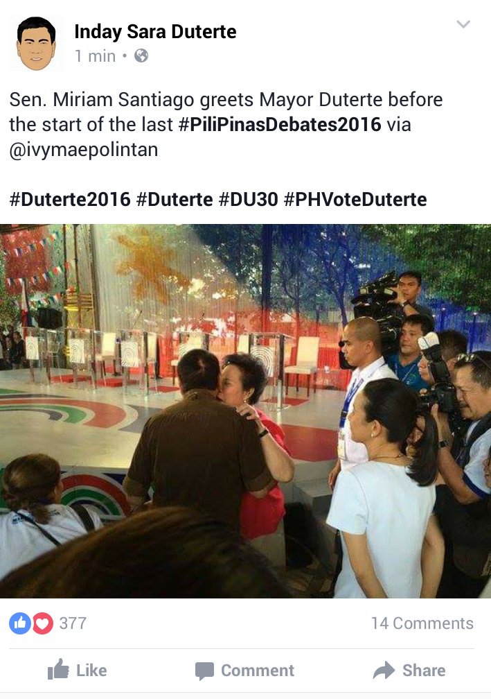 addu_guards's tweet photo. Kilig😍💕 #DuRiam #DU30 #PiliPinasDebates2016 #PiliPinas2016 https://t.co/M7e2bWxeqg